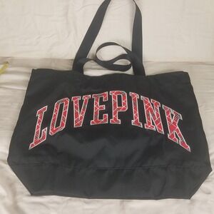 Victoria's Secret PINK Tote Bag Womens OS Black NWOT Plaid Logo Zip Canvas